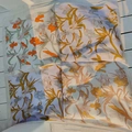 Elegant silk scarf with orange iris floral pattern on cream background - New Small Floral Square Scarf / 65