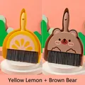 Mini desktop cleaning set featuring yellow lemon and brown bear character dustpans - 2 Sets: Pudding Bear + Sunny Lemon