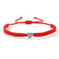 Red woven rope heart bracelet featuring a silver metal pendant with engraved letter G - Silver Heart-G / Red