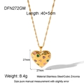 Detailed view of a gold heart pendant necklace with colorful cubic zirconia stones - Necklace - Gold - Multicolor Zirconia - Style A(DFN272GM)