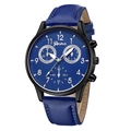Geneva men's quartz watch with dark blue dial and blue crocodile leather strap - Black Case Silver Hands Blue Dial Blue Strap