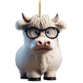 Cute highland cow acrylic car pendant with glasses and golden string for decoration - Style E-White Cow with Glasses