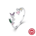 Adjustable S925 sterling silver ring with colorful flower zircon crystals - Adjustable Open / Multicolor Zirconia Flower/Butterfly