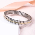 Elastic stainless steel bracelet in silver with a gold center line accent - k1601-Silver Gold Thin Line Texture