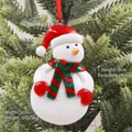 Polymer clay snowman Christmas ornament with red hat and scarf hanging on a tree - Snowman with Scarf Style B