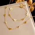 Gouden roestvrijstalen sieradenset met hart- en schelphanger ketting en armband - Ketting + Armband Set (N2764 B1336)