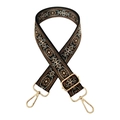 Détail de broderie ethnique sur bandoulière réglable avec mousquetons dorés brillants - Noir Beige Marron