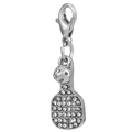 Silver table tennis paddle charm with sparkling crystals and a lobster clasp hook - Table Tennis Racket Charm
