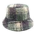 Dettaglio della trama in lana d'agnello del cappello a secchiello a quadri - M(56-58cm) / Verde