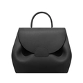 French style black pebbled leather tote bag with elegant top handle and flap closure - No Gift Box / Black / Large