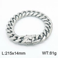 Bracelet chaîne cubaine en acier argenté de 14mm avec fermoir à pression robuste - Bracelet Couleur Acier (KB153144-KFC) / 21.5cm x 1.4cm