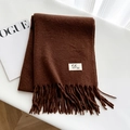Brown knit scarf with fringe and minimalist label on a clean textured background - Coffee / Over 175cm