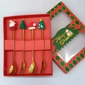 Golden Christmas spoon and fork set in red gift box with festive Santa ornaments - Gold - Figure B Spoon & Fork 4pcs Xmas Red Box