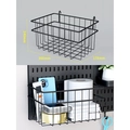 Black metal pegboard storage basket 260x178x140mm for organizing books and gadgets - Large Metal Wire Basket - Black