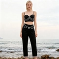 Completo due pezzi nero da donna con top a canotta con strass e pantaloni - S / Nero