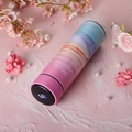 Pink gradient smart thermos with LED temperature display and cherry blossom design - Smart Seaside View