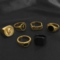 6-teiliges Vintage-Ring-Set für Herren in Schwarz und Gold mit Totenkopf- und Punkmotiven - Gold