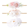 Three-piece set of floral baby headbands with soft nylon bands in pink and beige - FDZG-2