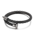 Vintage industrial nail cable bangle in antique silver finish with wire texture - Black Twisted Cable Nail Style (KB148262-KFC)