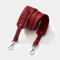 Adjustable red lychee pattern leather shoulder strap with white contrast stitching - Silver Clasp / Red