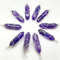 Handgefertigte, silberdrahtgewickelte natürliche Amethyst-Sechskant-Halsketten - Amethyst