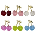 DIY cherry pendant resin charms in six vibrant colors with gold metal leaves and loops - Mixed 6Pcs KC Gold Resin Cherry with Gold Sand Set