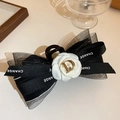 Elegant large bow hair claw with black mesh ribbon and white camellia flower - Black Camellia Bow Style (16#)