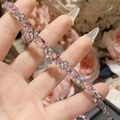 Elegant 18K gold-plated bracelet with pink gemstones and camellia sparkling zirconia charms - Pink Zirconia Flower Style (0013)