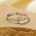Elegant S925 sterling silver hollow letter F ring with sparkling diamonds in silver finish - Silver-Letter F