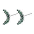 Close-up of crescent moon stud earrings with pavé-set green cubic zirconia stones - White Gold Green Zircon Moon