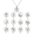 Collar de acero inoxidable plateado con doce colgantes florales para meses de nacimiento - Flor de nacimiento de enero / Disco 15mm 45cm / Color Acero