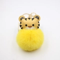 Cute yellow cartoon tiger plush keychain with fluffy pompom and gold metal ring - Gold Keychain / Yellow