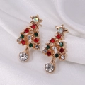 Christmas tree stud earrings with gold base and colorful rhinestones on silk - Christmas Tree Style 1