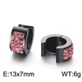 Black stainless steel hoop earrings with pavé pink rhinestones and weight details - Black-Pink Stone (KE108267-TGD)