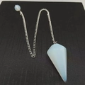 Opalite hexagonal prism crystal pendulum with silver chain for meditation energy - Opal