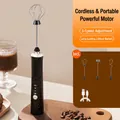 Matte black wireless electric milk frother with three stainless steel whisk heads - R4 Three Head Set / Black