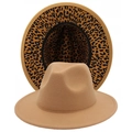 Classic camel fedora hat with leopard print lining and wide brim for stylish women - M (56-58cm) / Camel (Leopard)
