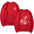 Red crewneck sweatshirt featuring cherry and 8-ball graphic print front and back view - Red