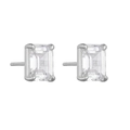 Détails des boucles d'oreilles en argent avec zircon taille émeraude et griffes - Argent 925 / Blanc