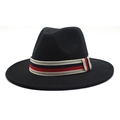 Close-up of black wool fedora with a red, white, and blue patterned decorative band - M (56-58cm) / Black