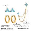 Detailweergave van 18K goud vergulde roestvrijstalen oorbellen met blauwe turkoois en maten - Bloem Lange Ketting Oormanchet Stijl (JDE0307067)