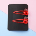 Pair of festive red reindeer hair clips with sequins and white polka dots on antlers - Reindeer 1#