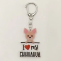 Detail view of acrylic Chihuahua keychain with I Love My Chihuahua text and lobster clasp - Chihuahua Style (14)
