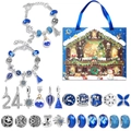 Christmas advent calendar DIY bracelet set with 24 blue beads and charms in gift box - M-11 Blue & Silver Theme