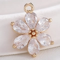 Vintage golden copper flower pendant with clear zircon inlay for DIY jewelry making - S116-02 Gold White Zircon 5-Petal Flower