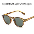 Retro small frame sunglasses with leopard print frames and dark green lenses - Leopard Print Frame Dark Green Lens