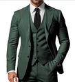 Slim fit men's three-piece suit in dark green, including blazer, vest, and trousers - Dark Green