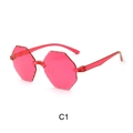Rimless rose red jelly sunglasses with polygon wave edge lenses and transparent frame - Rose Red