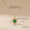 Gold stainless steel heart pendant necklace with green zircon and 45cm chain - Gold with Green Gemstone