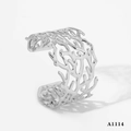 Bracciale a polsino largo in acciaio inossidabile argentato con fiori intagliati - Bracciale Rigido Argento (A1114)